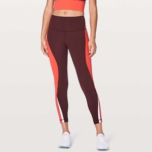 Lululemon Kick Serve Sweat Tight Leggings 25" Bordeaux Drama/Vivid Flame/White 6